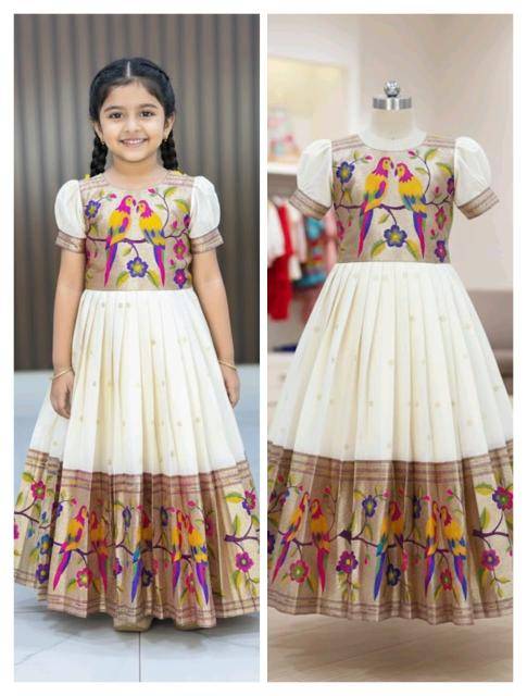 kids paithani gown silk Surat wholesale market for baby clothes